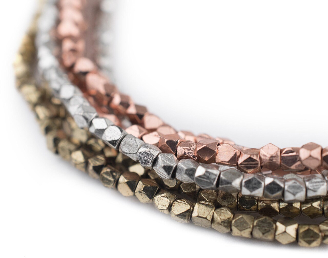 The Bead Chest 3 Strand Bundle: Diamond Cut Beads 2mm Silver, Brass, Copper Multicolor Faceted 24 Inch Strand